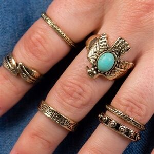 GOLD & TURQUOISE BOHO RING SET
